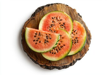 Sliced watermelon on a wooden board isolated on white background.