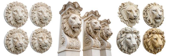 Obraz premium Set of The image features four ornate lion head sculptures pattern print isolated on a transparent background 