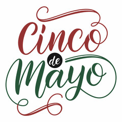 Elegant Cinco de Mayo Calligraphy Design, Festive Red and Green Lettering
