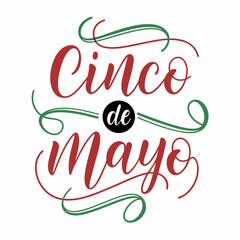 Festive Cinco de Mayo Calligraphy Design with Red and Green Swirls
