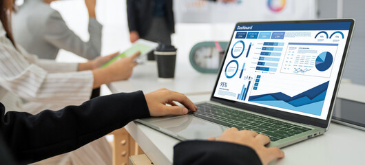 Business data dashboard provide business intelligence analytic for marketing strategy planning snugly with big data set to analyze customer demands and foreseeing business future