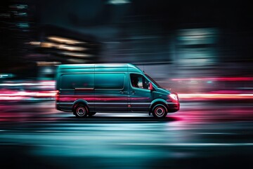 A dynamic scene featuring a speeding delivery van.