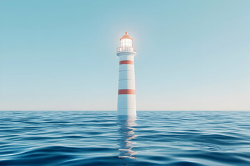 Isolated lighthouse in calm ocean water
