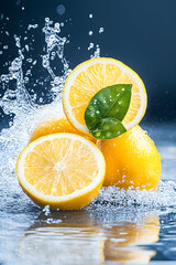 Juicy lemons with water splash