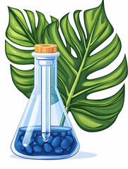 Lab flask with blue liquid and plants