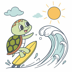 Adorable Turtle Surfer Riding a Wave on a Sunny Day