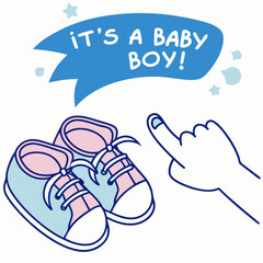 It's a Baby Boy! Cute Baby Shoes Announcement Illustration
