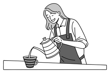  Woman Cooking in Kitchen Black and White Illustration