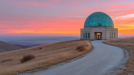 Obraz premium Sunset over observatory dome