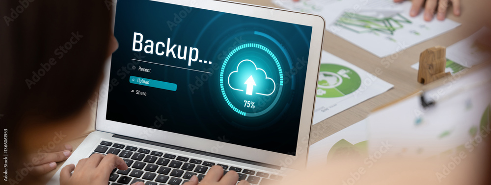Poster backup storage data internet technology business concept. database storage cloud technology file dat