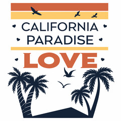 Obraz premium California Paradise Love: Palm Trees, Birds, and Sunset Stripes Design