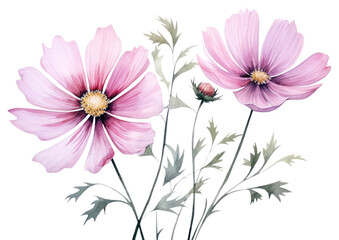 PNG Cosmos leaves illustration watercolor flowers.