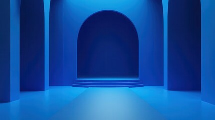 3D rendering blue space background, blue fresh three-dimensional geometric e-commerce booth background.