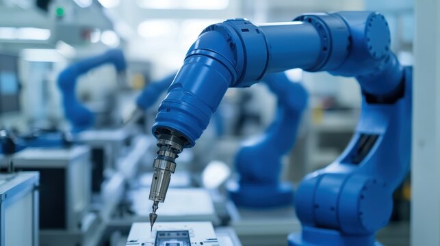 A high-tech robotics lab where engineers are programming robots to perform tasks, with machines testing and optimizing robot performance - Powered by Adobe