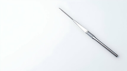 Naklejka premium Silver Steel Knife Angled Against White Background Illustrating Sharp Blade and Metallic Texture