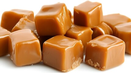 Delicate Caramel Cubes on a White Background Displaying a Gourmet Treat