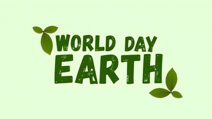 Earth Day celebration typography design with bold green text reading 'World Day Earth' on a light green background.