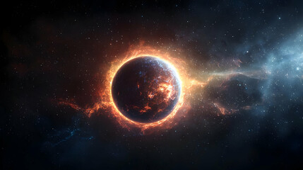 Obraz premium Burning Planet In Interstellar Space