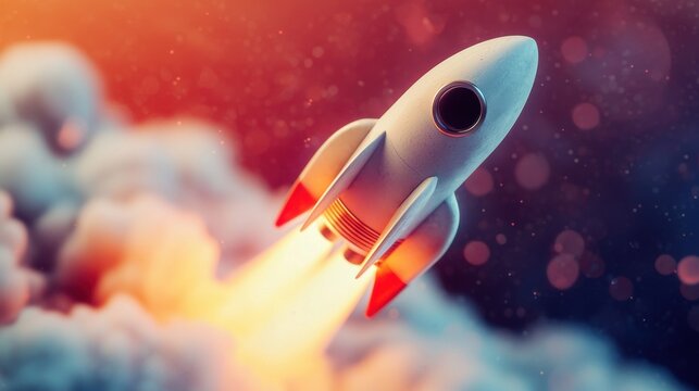 3d spaceship rocket launch world space day business icon.