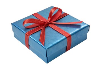 Obraz premium Blue Gift Box with Red Ribbon