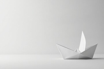 A Simple White Origami Boat on a Plain Background, Representing Purity, Minimalism, and the Concept of a Journey