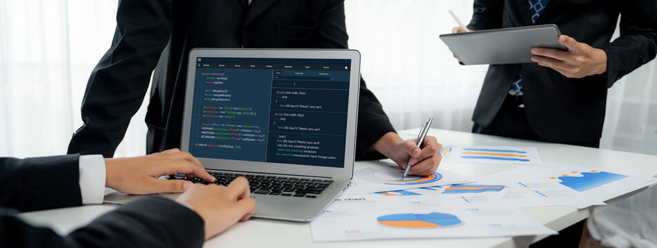 Software development programming on computer screen for brisk application and program coding