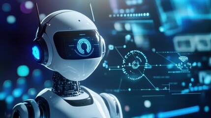 An AI powered customer service chatbot providing instant responses to customer inquiries and improving user experience, Service technology style, photo of