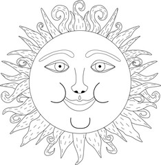 Sun symbol element linear drawing. Hand drawn vector artistic clipart isolated on transparent background. Print for t-shorts and hoodie, decor elements, logo