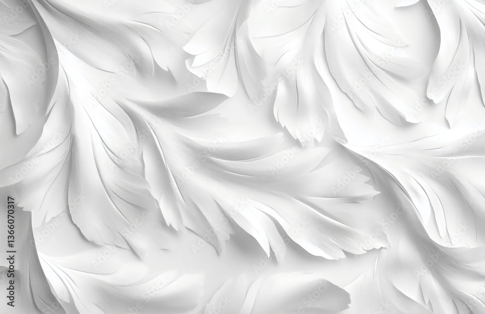 Poster abstract white floral pattern with flowing lines and soft shadows creating a serene background