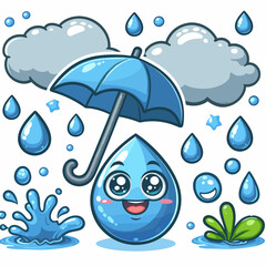 A cartoon drawing of a water drop with an umbrella over it