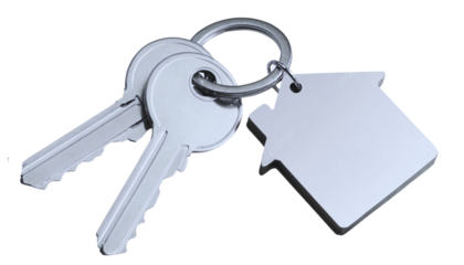 House keys with house shaped keychain cut out


