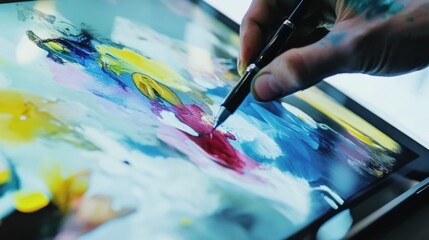 An AI powered digital art creation tool generating unique artworks based on user input and preferences, Creative technology style, photo of