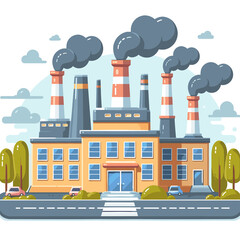 A large industrial building with smoke coming out of it