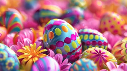 Fototapeta premium Vibrant Easter Patterns in Bird's Eye View with Rule of Thirds Composition and Motion Blur, Illuminated by Soft Light