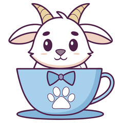 Adorable Cartoon Goat Sitting Inside Blue Cup With Paw Print on it design