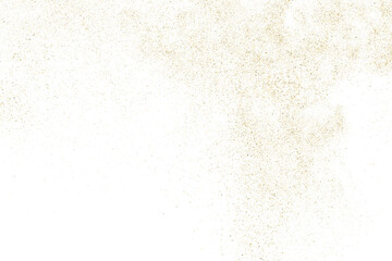 Gold texture pattern on transparent background. Old paper surface. Light golden confetti. Yellow Illustration backdrop. PNG design element.