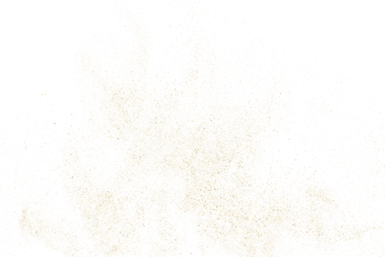 Gold texture pattern on transparent background. Old paper surface. Light golden confetti. Yellow Illustration backdrop. PNG design element.