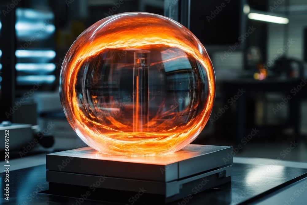 Poster dynamic plasma globe creates mesmerizing light display in modern laboratory setting