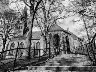 Fototapeta premium Stadtkirche Malchow in s/w