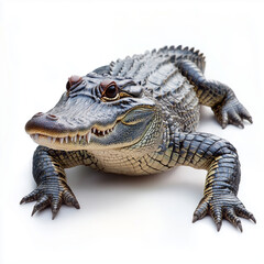 Fototapeta premium Crocodile in a natural pose resting peacefully on a white background