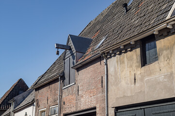 Historic european architecture with sloping roofs