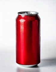 A red soda can on a white backdrop. 