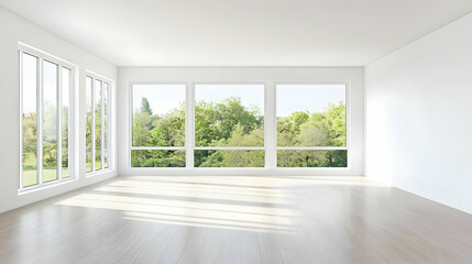 Fototapeta premium Empty Modern Interior With Large Windows And Natural Light