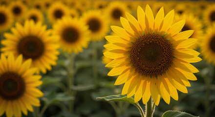 Fototapeta premium Vibrant sunflower blooming in a sunny field 