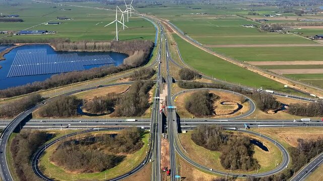 Aerial from juntion Hattemerbroek, intersection from the highways A50 and A28 in the Netherlands Europe