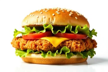 Crispy fried chicken sandwich, isolated on white , cooking, recipe