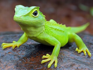 Fototapeta premium Vivid Green Lizard on Rocky Outcrop.
