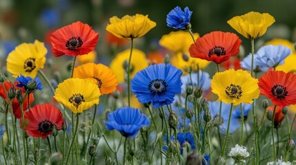 Obraz premium Vibrant colorful poppy blossoms in a meadow