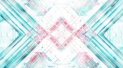 Abstract Doodle Background with Geometric Patterns and Glitch Effect in Triadic Colors on White and Teal Background with Rim Light