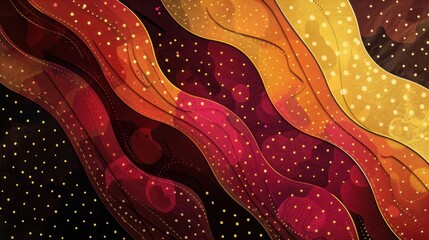 Elegant Doodle Background with Gold and Burgundy Polka Dot Patterns, Cool Color Grading, and Bold Rim Light Illumination in Centered Negative Space